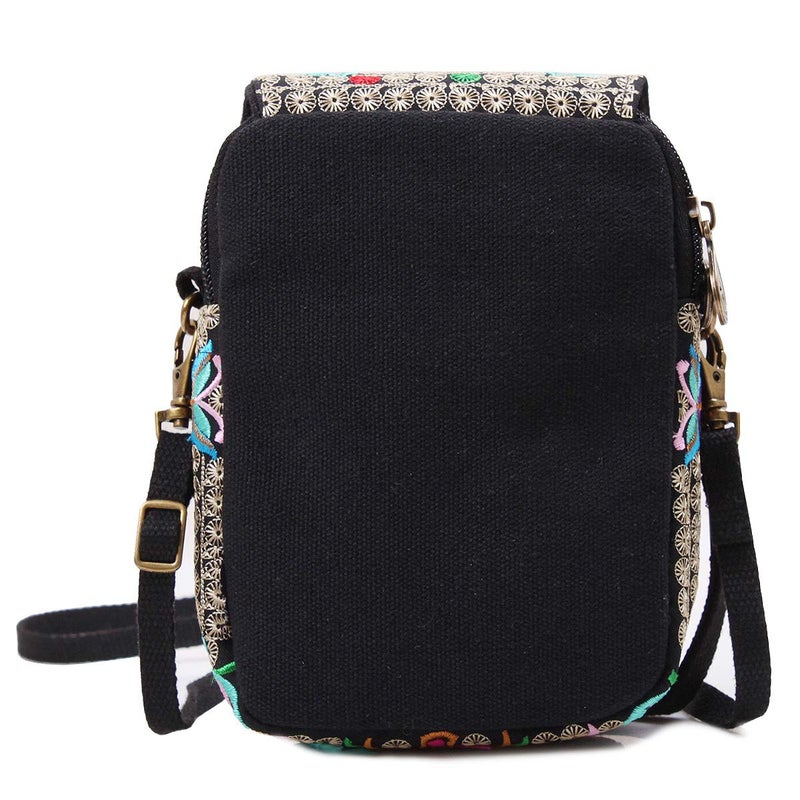 SILKAREA Embroidery Canvas Small Crossbody Purse Cell-phone Bag for Women's Cute Mini Messenger Bag Wristlet Wallet Bag (Blue + Flower) - Image 5